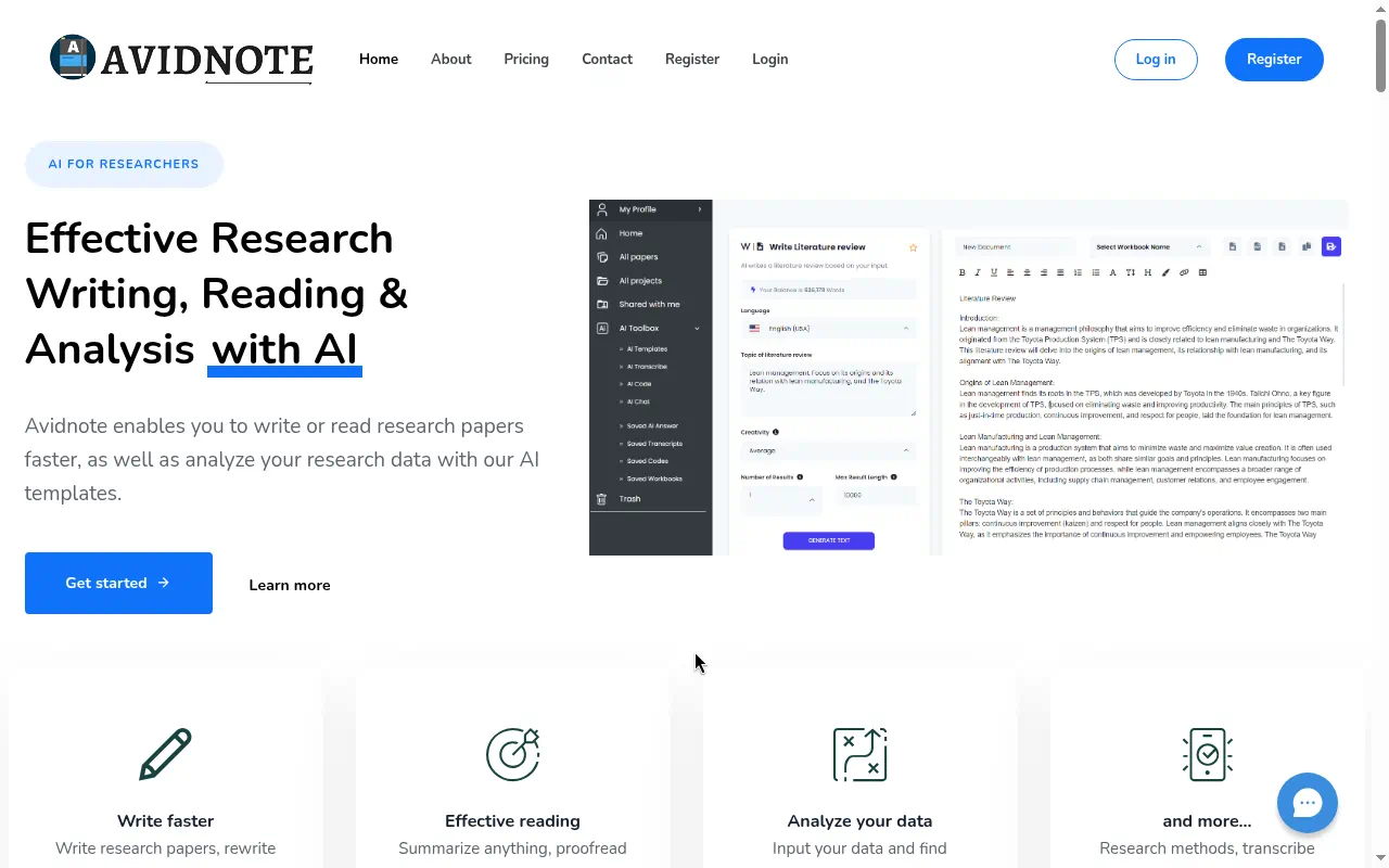Avidnote homepage