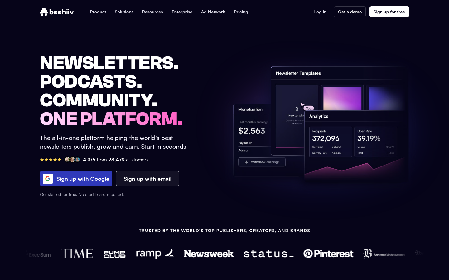 beehiiv homepage