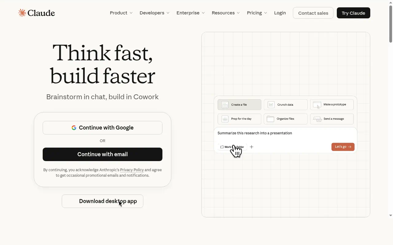 Claude homepage