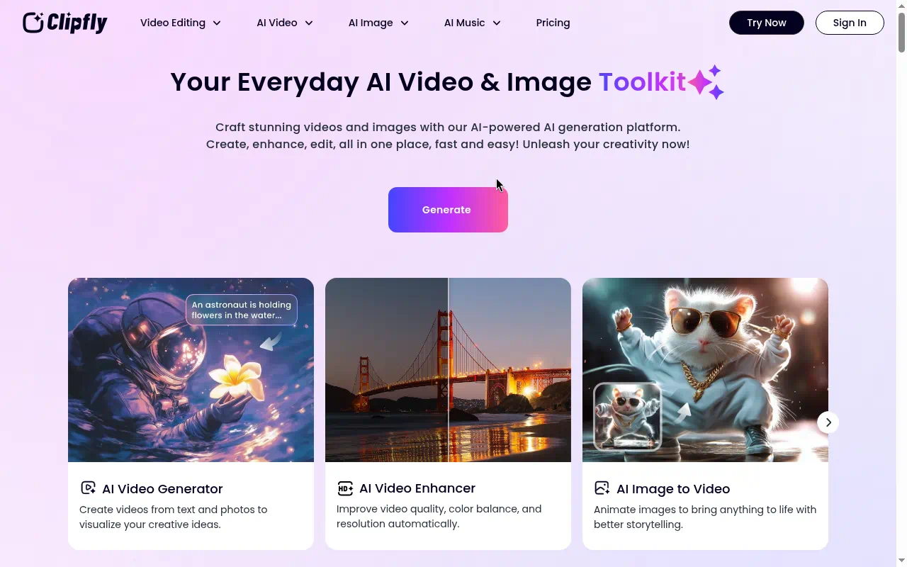 Clipfly homepage