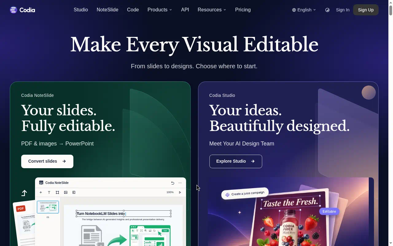 Codia homepage