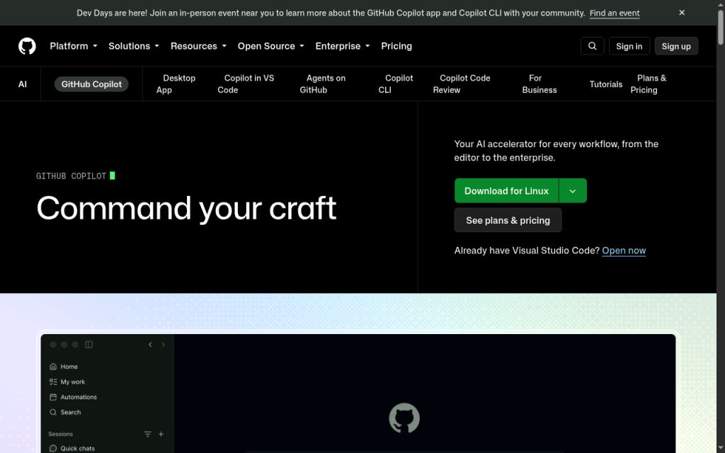 GitHub Copilot homepage