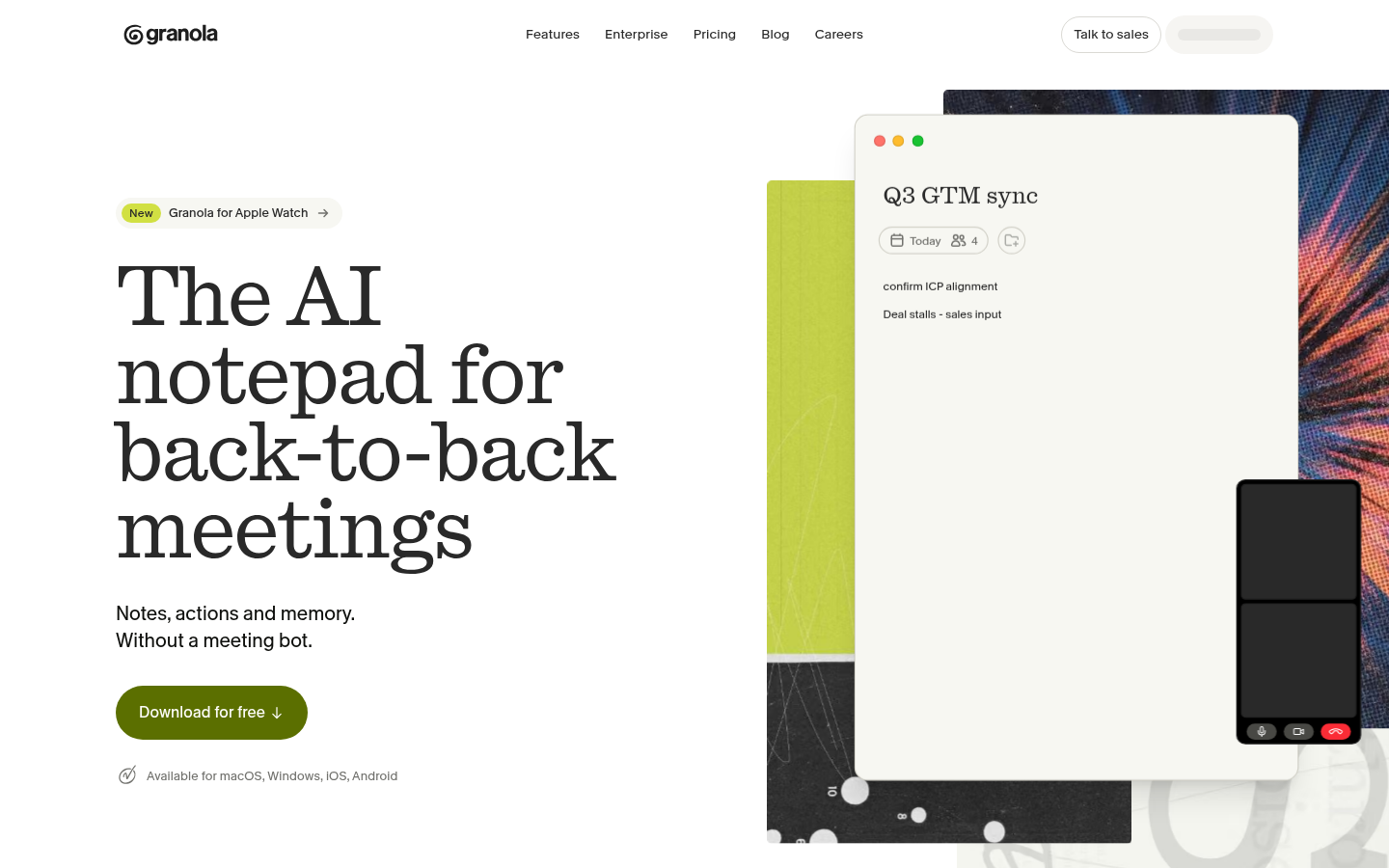 Granola homepage