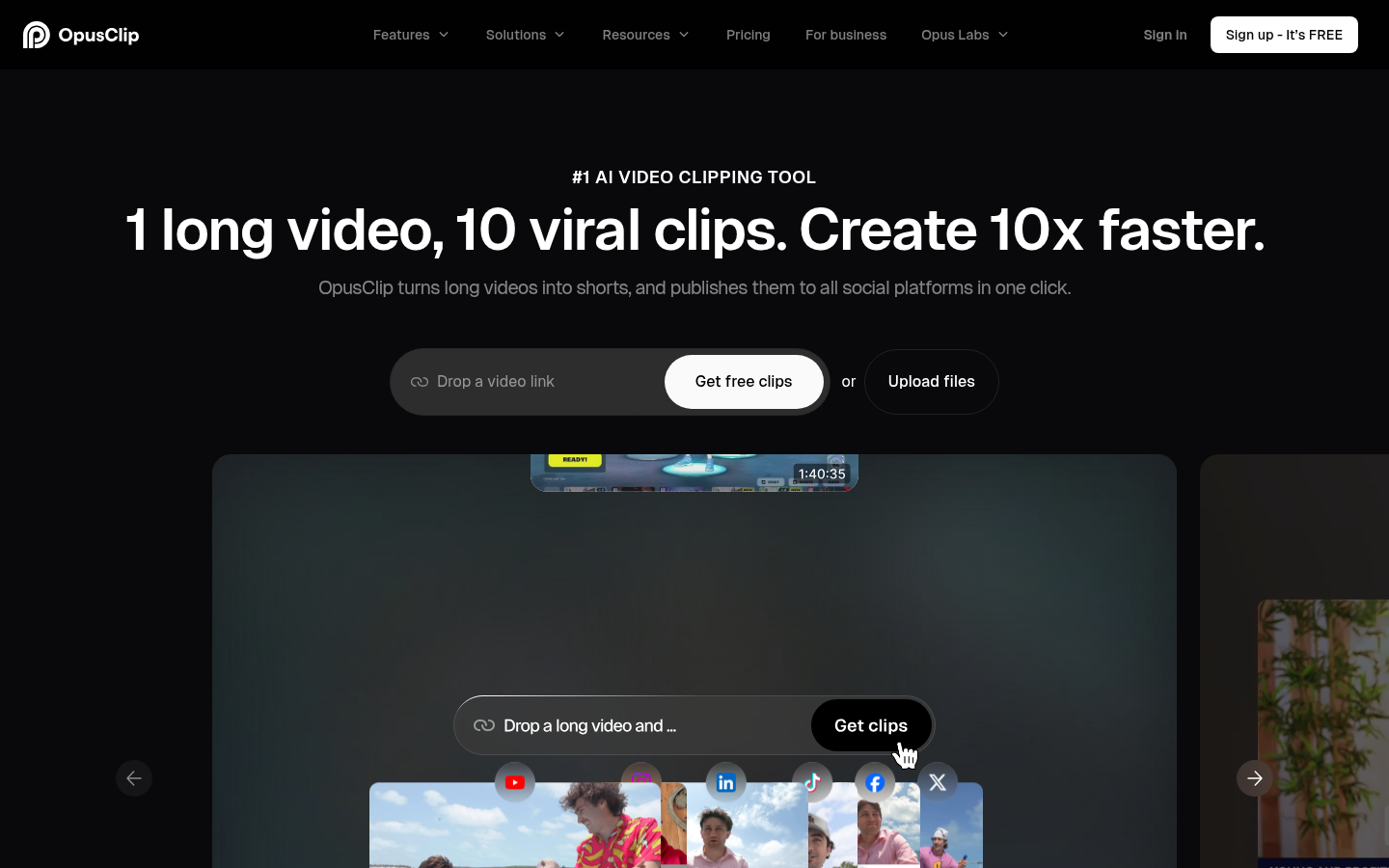 Opus Clip homepage