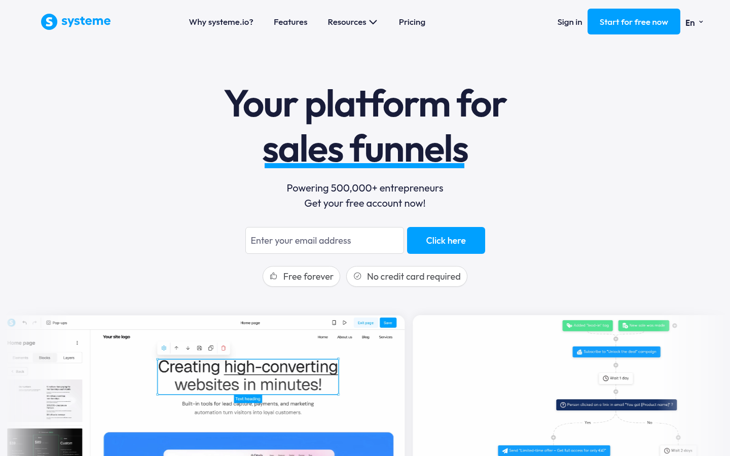 Systeme.io homepage